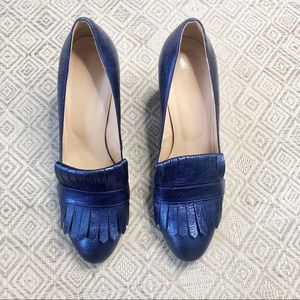 Club Monaco Metallic Blue Penny Loafer Pump Heel
